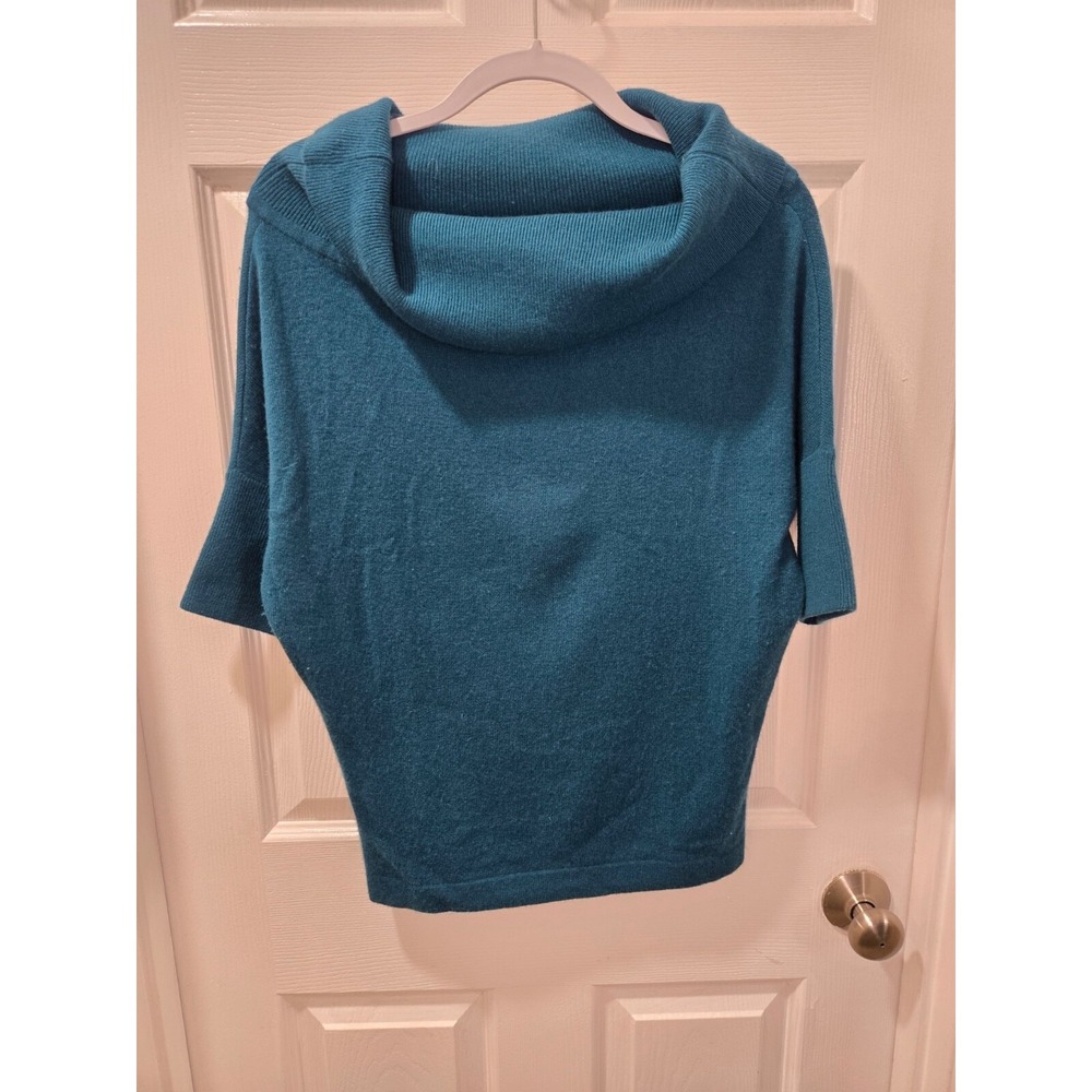 Oonagh Off The Shoulder Teal Blue Ribbed Cashmere Sweaterâ - SZ XS RN104533
